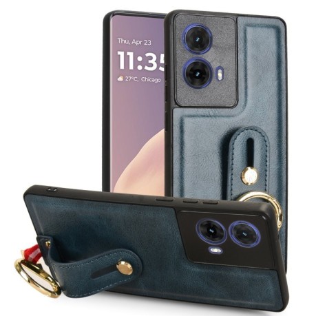 Противоударный чехол Wristband Leather Back для Motorola Moto G85 5G - синий