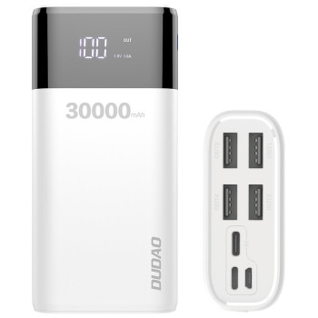 Портативное зарядное устройство Dudao power bank 4x USB 30000mAh with LCD 4A - белое