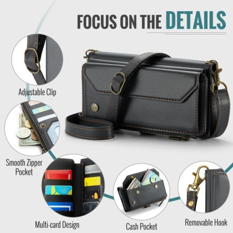 Чохол-книжка CaseMe C36 Card Slots Zipper Wallet RFID Anti-theft Leather для Samsung Galaxy S24 FE 5G - чорний