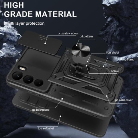 Чехол со шторкой на камеры Sliding Camshield и кармашком для карт на Realme C71 4G - синий