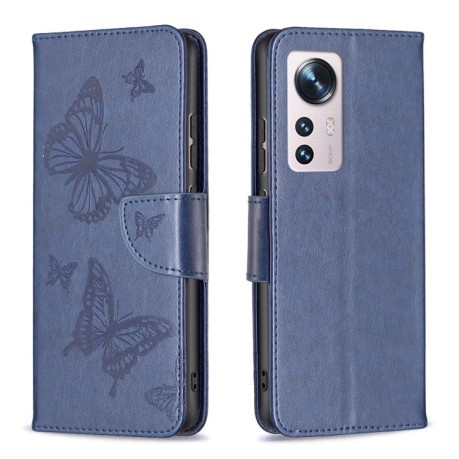 Чехол-книжка Butterflies Pattern на Xiaomi Mi 12 - синий