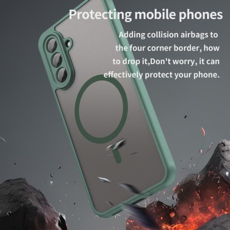 Противоударный чехол Fan Dun Series TPU Hybrid PC Frosted Magsafe для Samsung Galaxy A17 5G - зеленый