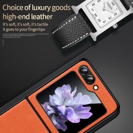 Чохол SULADA Shockproof TPU + Handmade Leather для Samsung Galaxy Flip 6 - помаранчевий