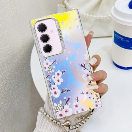 Чехол Electroplating Laser Flower Phone Case with Wrist Strap на Samsung Galaxy A35 5G - Plum Blossom