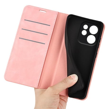 Чохол-книжка у стилі Retro з м'яким покриттям Skin Feel і діловим дизайном для OPPO Reno15 F 5G — рожевий