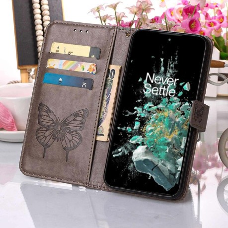 Чохол-книжка Embossed Butterfly для OnePlus 10T 5G/Ace Pro - сірий