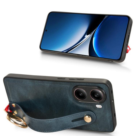 Противоударный чехол Wristband Leather Back для Xiaomi Poco X7 Pro 5G - синий