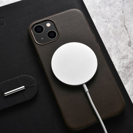 Кожаный чехол iCarer Leather Oil Wax (MagSafe) для iPhone 13 mini - кофейный