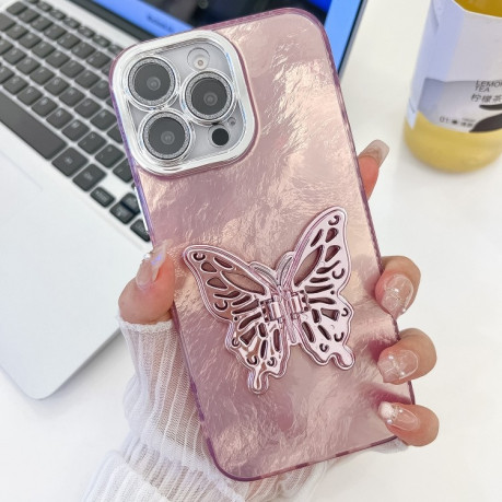 Чохол протиударний Plating Glitter Texture Butterfly для iPhone 16 Pro - Pink Tinfoil Texture