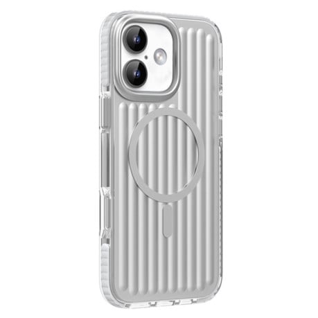 Чохол Mutural Corrugated Texture Magsafe Magnetic Shockproof для iPhone 16 - сріблястий