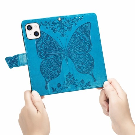 Чехол-книжка Butterfly Love Flower Embossed на iPhone 14/13 - синий