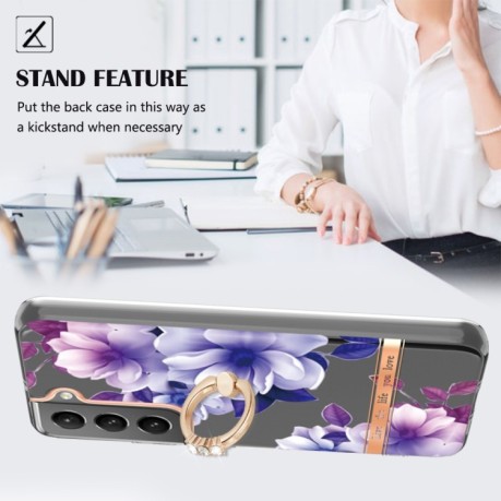 Противоударный чехол Ring IMD Flowers для Samsung Galaxy S23 5G - Purple Begonia