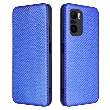 Чехол-книжка Carbon Fiber Texture на Xiaomi Mi 11i/Poco F3/Redmi K40/K40 Pro - синий