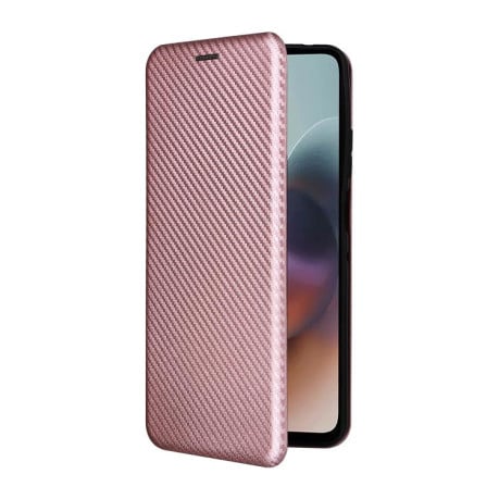 Чохол-книжка Carbon Fiber Texture на Motorola Moto G56 - рожевий