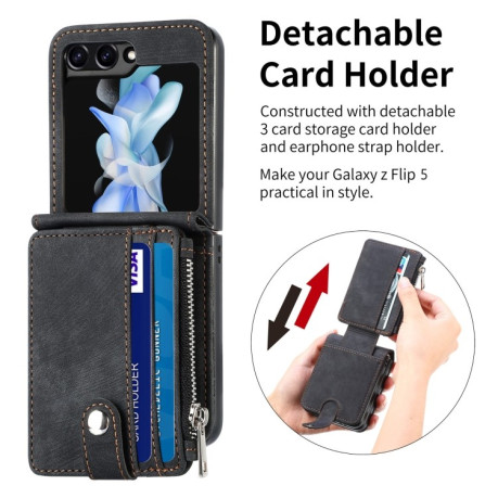 Противоударный чехол Skin-feel Zipper Wallet для Samsung Galaxy Flip 5 - черный