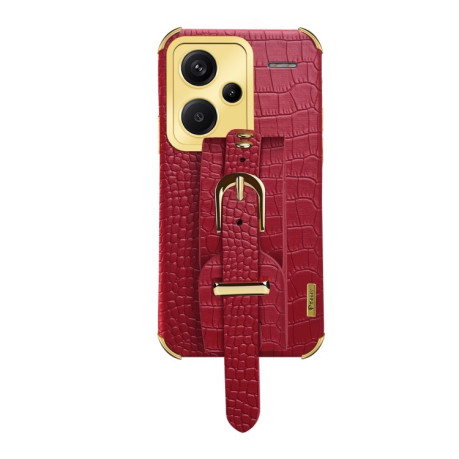 Противоударный чехол Electroplated Wrist Strap Crocodile Leather на Xiaomi Redmi Note 13 Pro+ - красный
