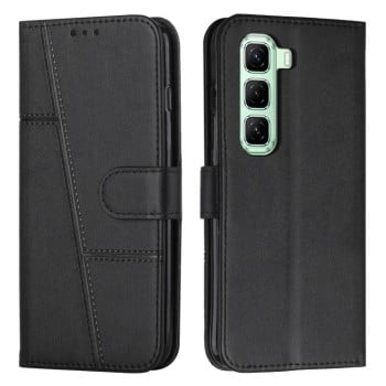Чехол-книжка со строчкой и фактурой Calf с магнитным хлястиком на Infinix Hot 70 5G — чёрный