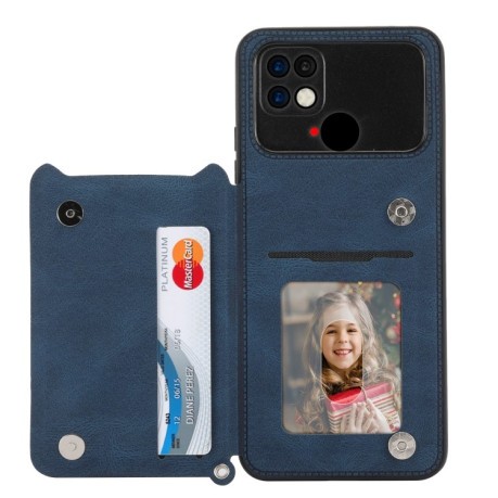 Противоударный чехол Mandala Embossed Card Slots для Xiaomi Poco C40/Redmi 10c - синий