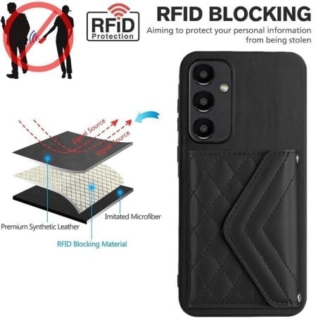 Чехол Rhombic Texture Card Bag RFID для Samsung Galaxy A55 - черный