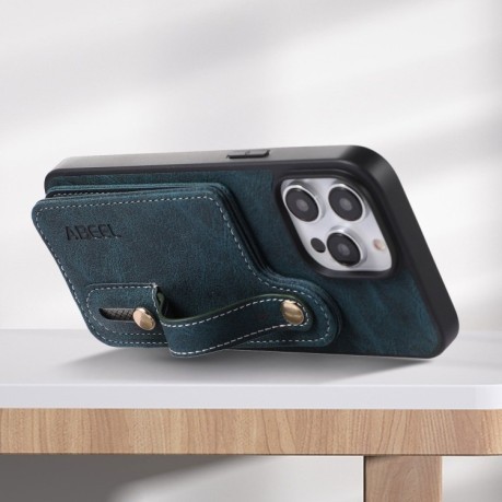 Противоударный чехол ABEEL Litchi Texture Card Bag для iPhone 15 Pro Max - синий