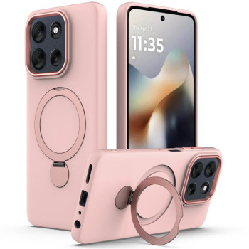 Гибридный чехол Escase с кольцом-держателем и MagSafe на Motorola Moto G67 / G77 / G87 5G — розовый