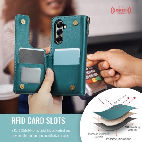 Чехол-книжка CaseMe C22 Card Slots Holder RFID Anti-theft для Samsung Galaxy Fold 7 - зеленый