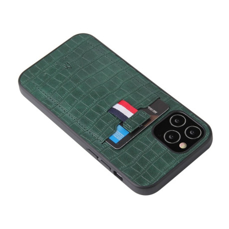 Противоударный чехол Fierre Shann Crocodile Texture для iPhone 12 / 12 Pro - зеленый