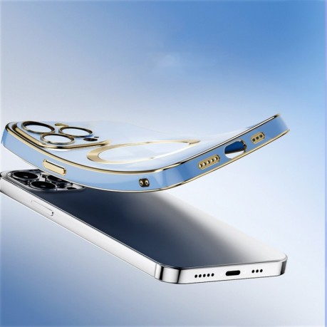 Противоударный чехол 6D Gold Plated Magsafe на  iPhone 14 Pro - голубой