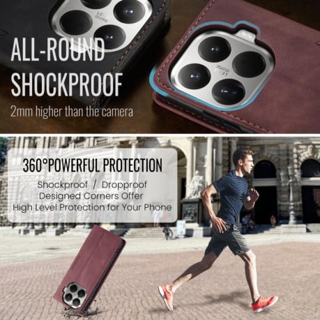 Чехол-книжка CaseMe-013 многофункциональный с кармашком на карт на Xiaomi 15T Pro - красный