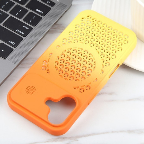 Противоударный чехол Gradient Color Honeycomb Aromatherapy MagSafe для iPhone 16 - оранжево-желтый