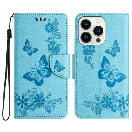 Чохол-книжка Embossed Butterfly для iPhone 16 Pro Max - синій