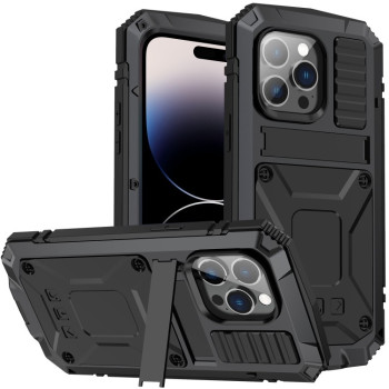Противоударный металлический влагозащитный чехол R-JUST Dustproof на iPhone 14 Pro - черный