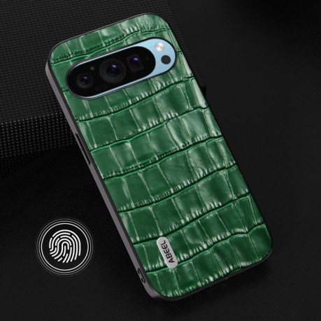 Противоударный чехол ABEEL Crocodile Texture Genuine Leather для Google Pixel 9 Pro - зеленый