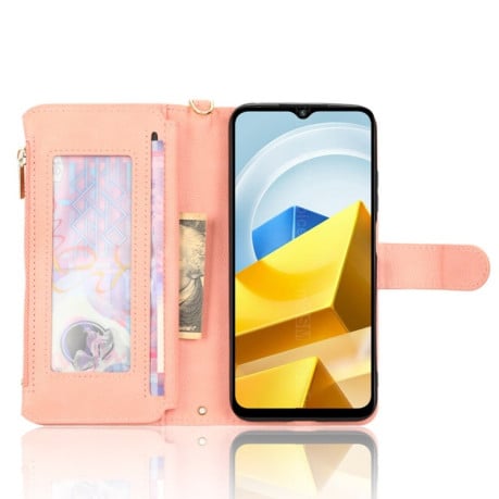 Чохол-книжка Litchi Texture Zipper для Xiaomi Poco M5 - рожевий