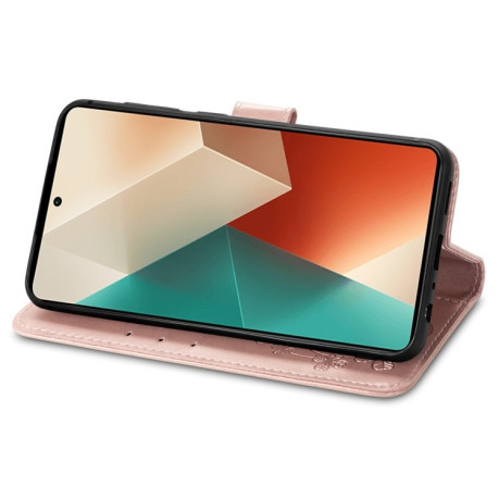 Чохол-книжка Four-leaf Clasp Embossed на Xiaomi Redmi Note 13 5G - рожеве розовое золото