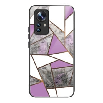 Протиударний скляний чохол Marble Pattern Glass на Xiaomi 12 Pro - Rhombus Gray Purple