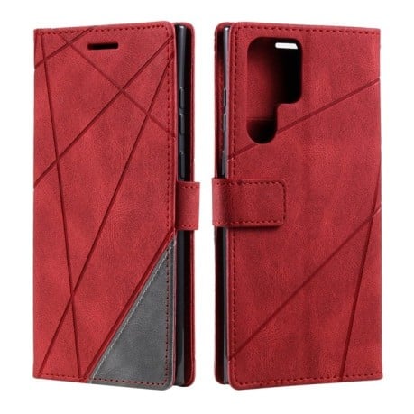 Чехол-книжка Skin Feel Splicing на Samsung Galaxy S24 Ultra 5G - красный