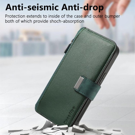 Чехол-книжка CaseNeo MagSafe RFID Anti-theft Zipper Wallet Retro Leather для Realme GT 7 Pro - зеленый