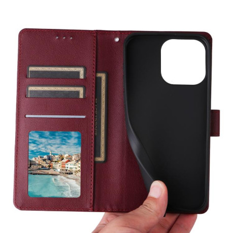 Чохол-книжка 3-Card Slots Multifunctional Leather для Xiaomi Redmi Note 14 4G 164.48mm - винно-червоний
