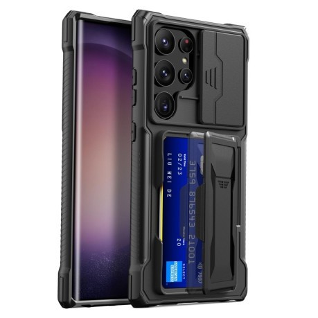 Протиударний чохол Full Coverage Phone Case with Holder / Card Slot для Samsung Galaxy S24 Ultra 5G - чорний