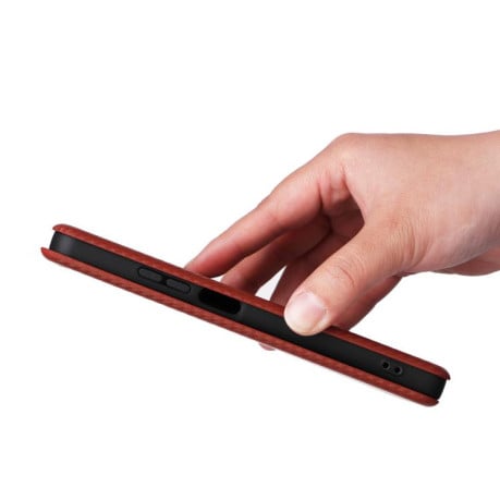 Чехол-книжка Carbon Fiber Texture на Realme C75 4G Global - коричневый