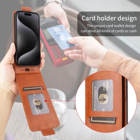 Флип-чехол Magnetic Vertical Flip Leather на Xiaomi 15T 5G - коричневый