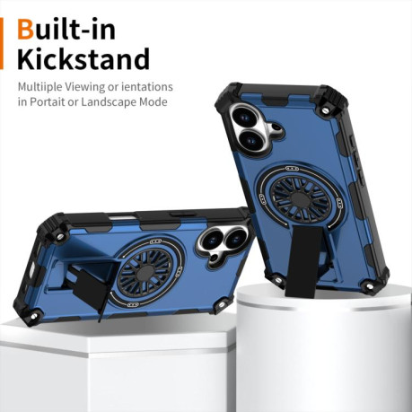 Противоударный чехол Shockproof Kickstand Metallic Shaft MagSafe на iPhone 17 - синий