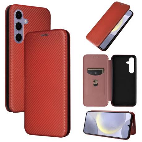 Чохол-книжка Carbon Fiber Texture  для Samsung Galaxy S25 5G - коричневий