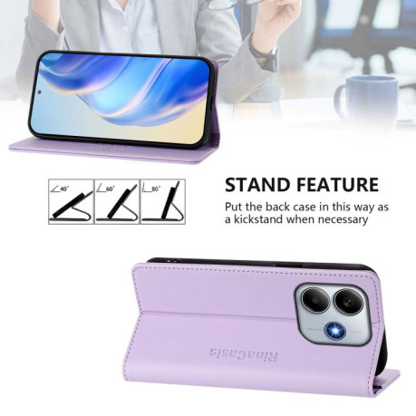 Чехол-книжка RC01 Dual-Folded Magnetic Suction RFID Leather на Xiaomi Poco M7 Pro 5G - фиолетовый