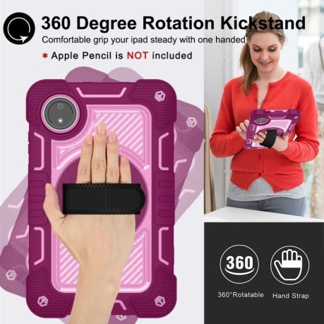 Противоударный чехол Acrylic 360 Degree Rotation Holder Leather для Redmi Pad SE 8.7 2024 - Rose Red + Pink