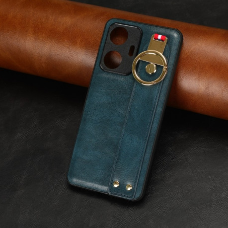Противоударный чехол Wristband Leather Back для Realme C55 - синий