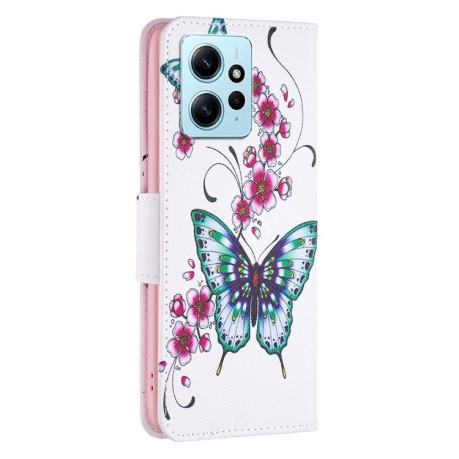 Чехол-книжка Colored Drawing Pattern для Xiaomi Redmi Note 12 4G - Peach Blossom Butterfly