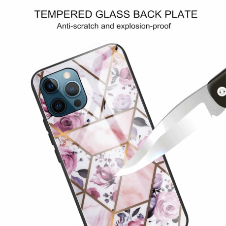 Противоударный стеклянный чехол Marble Pattern Glass на iPhone 13 Pro Max - Rhombus Rose