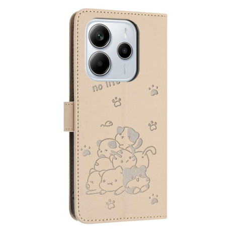 Чехол-книжка Embossed Kitten Phone Leather для Xiaomi Redmi Note 14 4G 164.84mm - бежевый